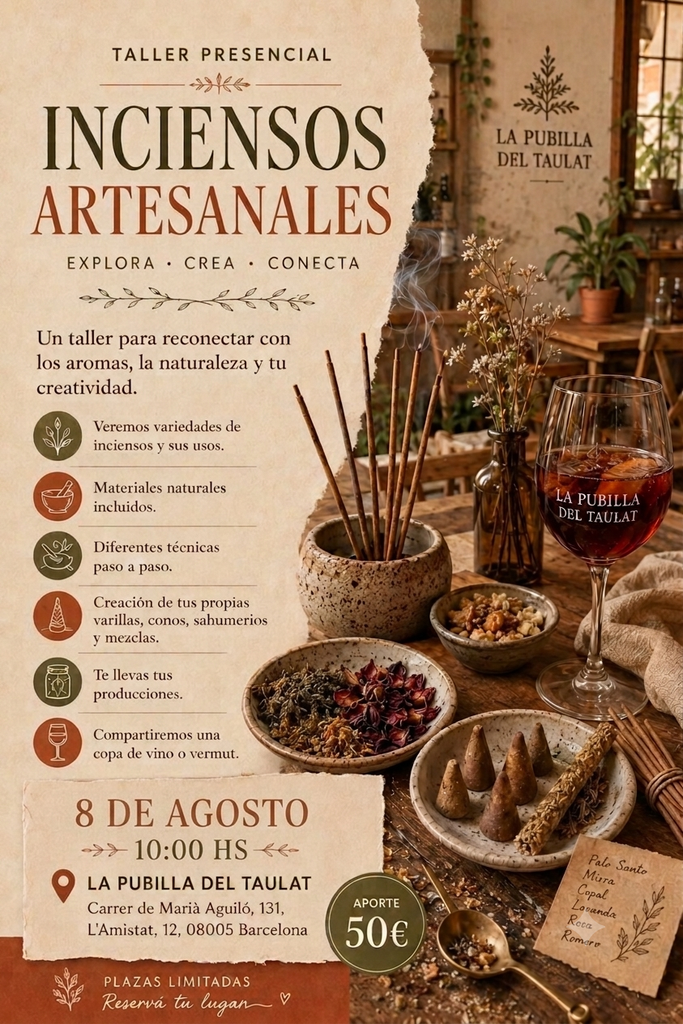 Taller Presencial 8 de Agosto en Barcelona: Inciensos Artesanales (Explora · Crea · Conecta)