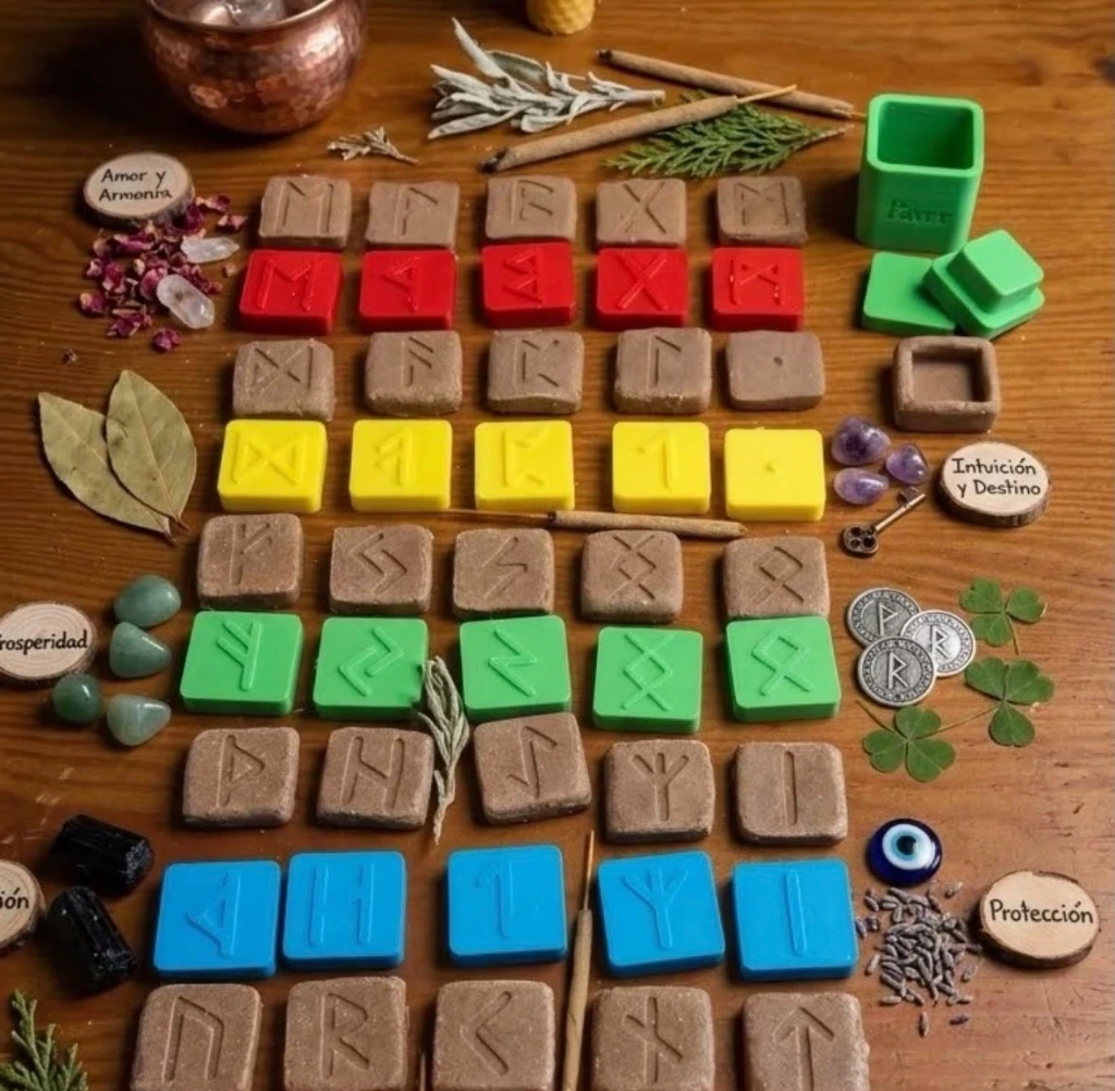 Molde 3D para Cuenco Sahumador Cuadrado y pastillas con sellos Runas
