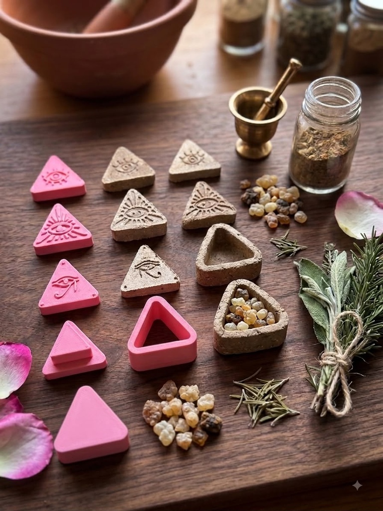 Set "Ojo Sagrado" - Molde 3D para Cuenco Sahumador Triangular y pastillas con sellos Protectores
