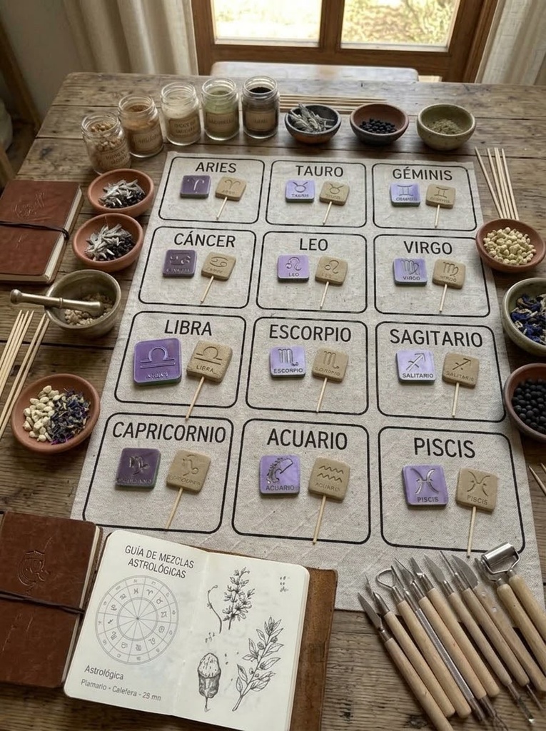 Molde 3D Cuadrado - Cuenco Sahumador у Pastillas con Sellos de Signos del Zodíaco