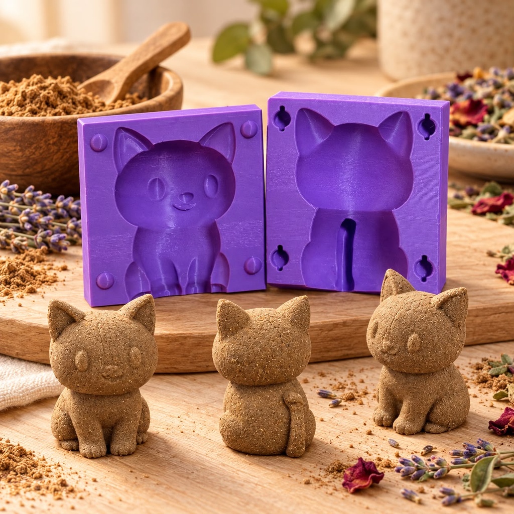 Molde 3D para Incienso Artesanal -  Figura Gatito Sentado