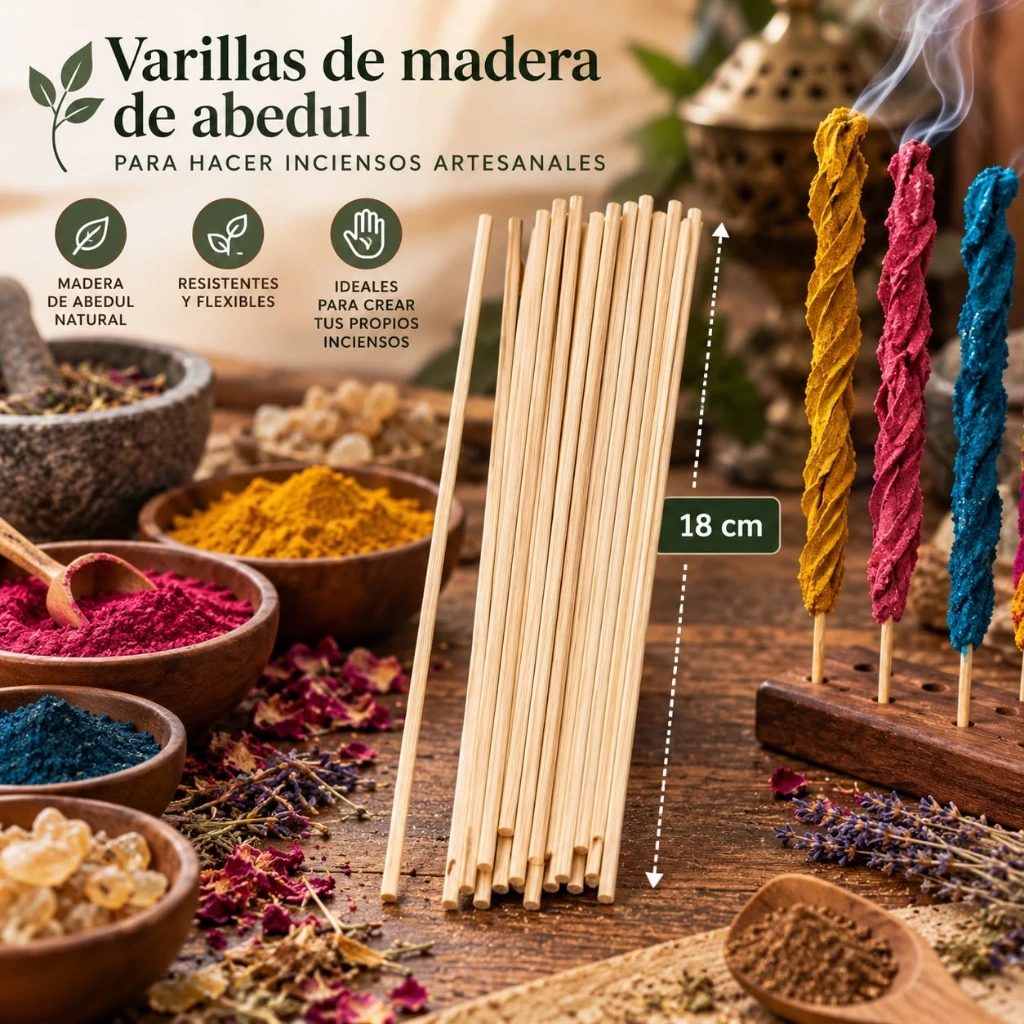 Varillas de madera de abedul para incienso artesanal (x 100 unidades)